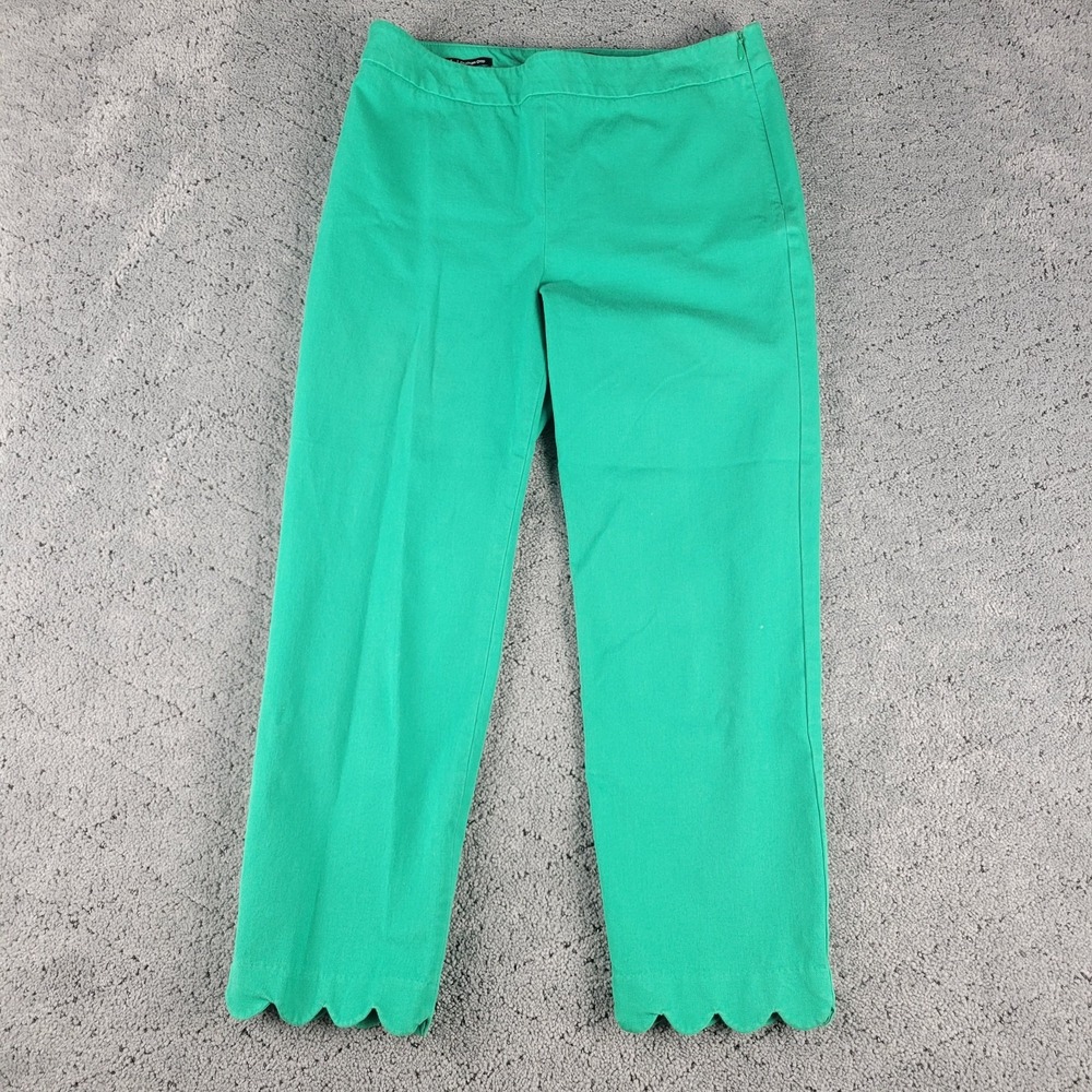 Talbots Pants Womens 4 Green Chatham Crop Scalloped Straight Leg Side Zip Casual